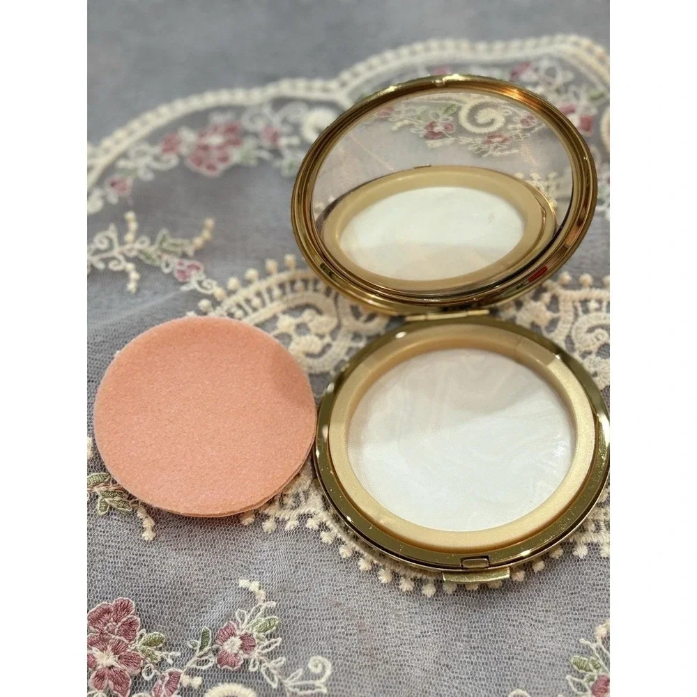 Vintage Stratton Powder Compact Mirror Floral Bouquet Gold Tone Made in England